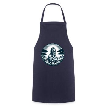 LION, ROCK, CALM, MEDITATION, FORCE, FOCUS, SAVANNAH - Cooking Apron - navy - Front - AI Model Male 185 dark (185cm)