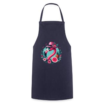 FLAMINGO SUMMER RETRO NEON VIBES HOLIDAY GIRL WOMAN - Cooking Apron - navy - Front - AI Model Male 185 dark (185cm)