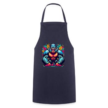 GORILLA, MONKEY, ANIMAL, COLORFUL, AUTUMN, LEAVES, SERIOUS, ANGRY - Cooking Apron - navy - Front - AI Model Male 185 dark (185cm)