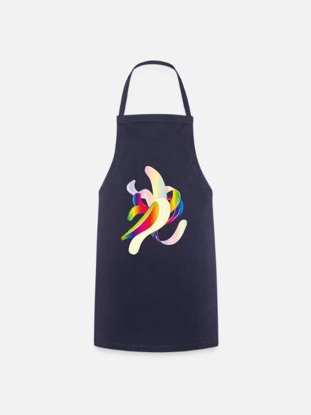 Regenbogenfarbene Banane – Verspieltes Fruchtmotiv - Kochschürze - Navy