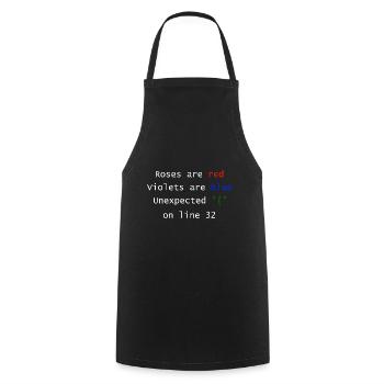 Unexpected on line | Programmer Computer Scientist - Cooking Apron - black - Front - AI Model Male 185 dark (185cm)