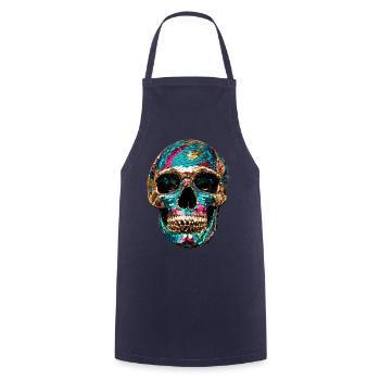 Totenkopf,metallisch,pailletten,nieten,gold,silber - Kochschürze - Navy - Vorne - AI Model Male 185 dark (185cm)