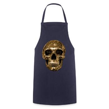 Totenkopf,metallisch,pailletten,nieten,gold - Kochschürze - Navy - Vorne - AI Model Male 185 dark (185cm)