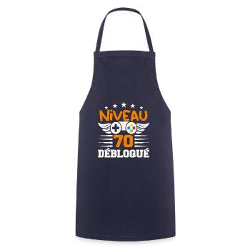 Niveau 70 débloqué - idée cadeau anniversaire - Tablier de cuisine - marine - Devant - AI Model Male 185 dark (185cm)