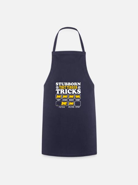 Tibetan Terrier Temple Dog Stubborn Tricks saying - Cooking Apron - navy