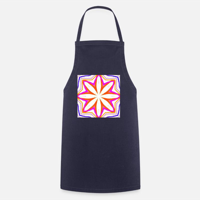 Flower retro tile pattern - Cooking Apron - navy