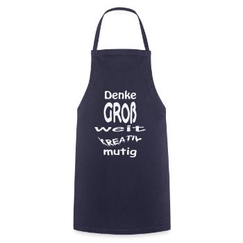 Denke groß, weit, kreativ, mutig - Kochschürze - Navy - Vorne - AI Model Male 185 dark (185cm)
