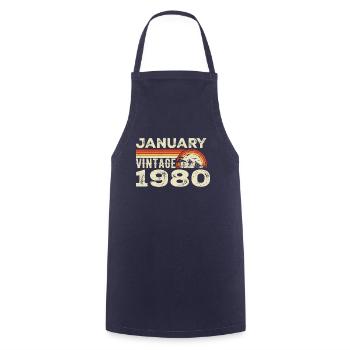 Janvier 1980 Vintage Anniversaire 1980, Né en 1980 - Tablier de cuisine - marine - Devant - AI Model Male 185 dark (185cm)