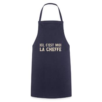 Ici c'est moi la cheffe cadeau patronne humour - Tablier de cuisine - marine - Devant - AI Model Male 185 dark (185cm)