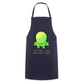 Restez Mous lettrage noir - Tablier de cuisine - marine - Devant - AI Model Male 185 dark (185cm)