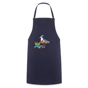 Illustration einer lustigen Watt Meer Möwe - Kochschürze - Navy - Vorne - AI Model Male 185 dark (185cm)