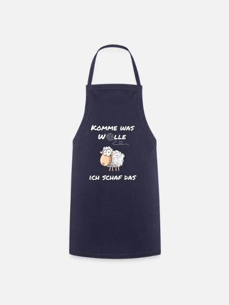 Witziges T-Shirt mit Schaf-Motiv: 'Komme was Wolle - Kochschürze - Navy