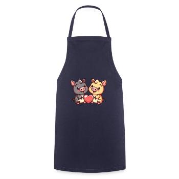 Couple de Cochons Amour La Saint-Valentin - Tablier de cuisine - marine - Devant - AI Model Male 185 dark (185cm)