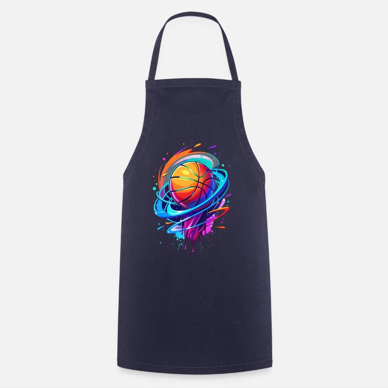 Basketball Hoops Vortex Neon Swirl - Cooking Apron - navy