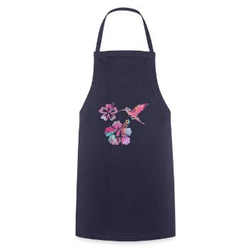 hummingbird,watercolor,flowers, hibiscus,floral,bird - Cooking Apron - navy - Front - AI Model Male 185 dark (185cm)