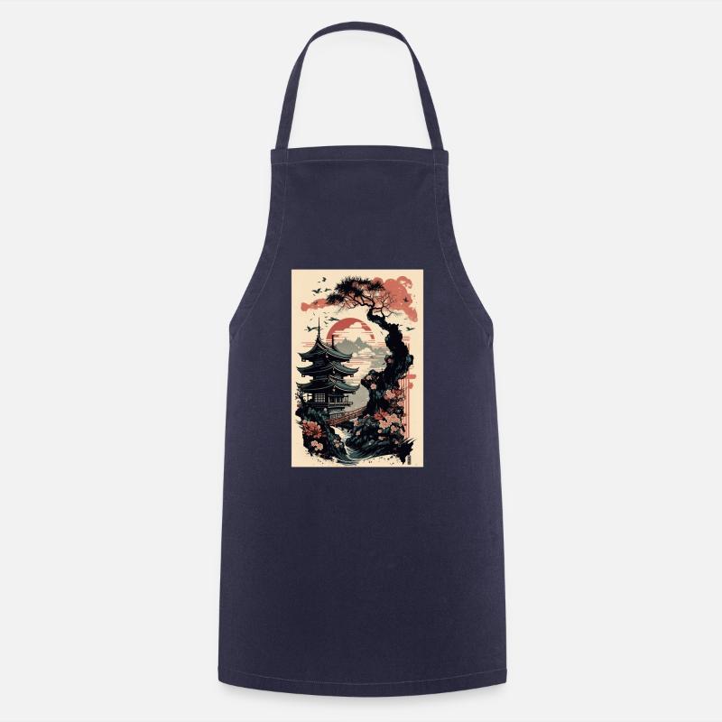 Japanese Temple - Cooking Apron - navy
