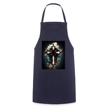 Croix chrétienne abstraite - Tablier de cuisine - marine - Devant - AI Model Male 185 dark (185cm)
