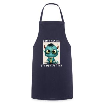 First Day At Work Funny Monster Design - Cooking Apron - navy - Front - AI Model Male 185 dark (185cm)