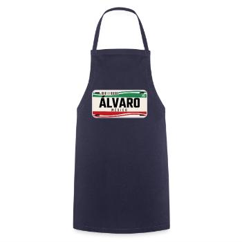 Alvaro Personalized Mexican Vehicle plates w name - Cooking Apron - navy - Front - AI Model Male 185 dark (185cm)