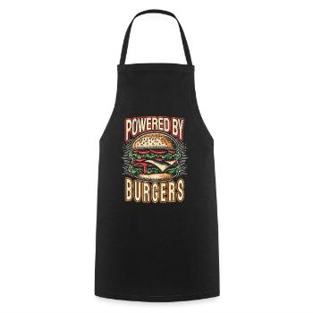Powered by Burgers - Cadeau pour les amateurs de hamburgers - Tablier de cuisine - noir - Devant - AI Model Male 185 dark (185cm)