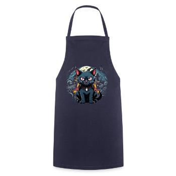 Chat noir d’Halloween en vampire - Tablier de cuisine - marine - Devant - AI Model Male 185 dark (185cm)