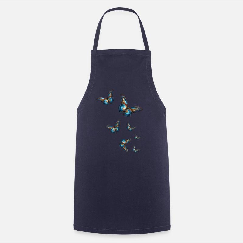 Butterflies,Sequins,Butterfly,Blue - Cooking Apron - navy