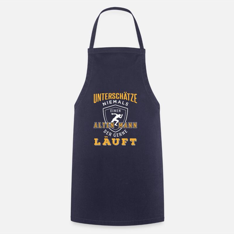 Never underestimate an old man running - Cooking Apron - navy