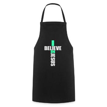 Je crois en Jésus - La religion traverse le christianisme - Tablier de cuisine - noir - Devant - AI Model Male 185 dark (185cm)