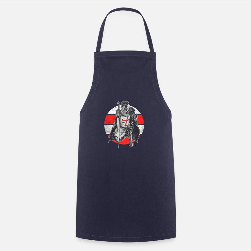 Knight Red White Templer order medieval armor - Cooking Apron - navy