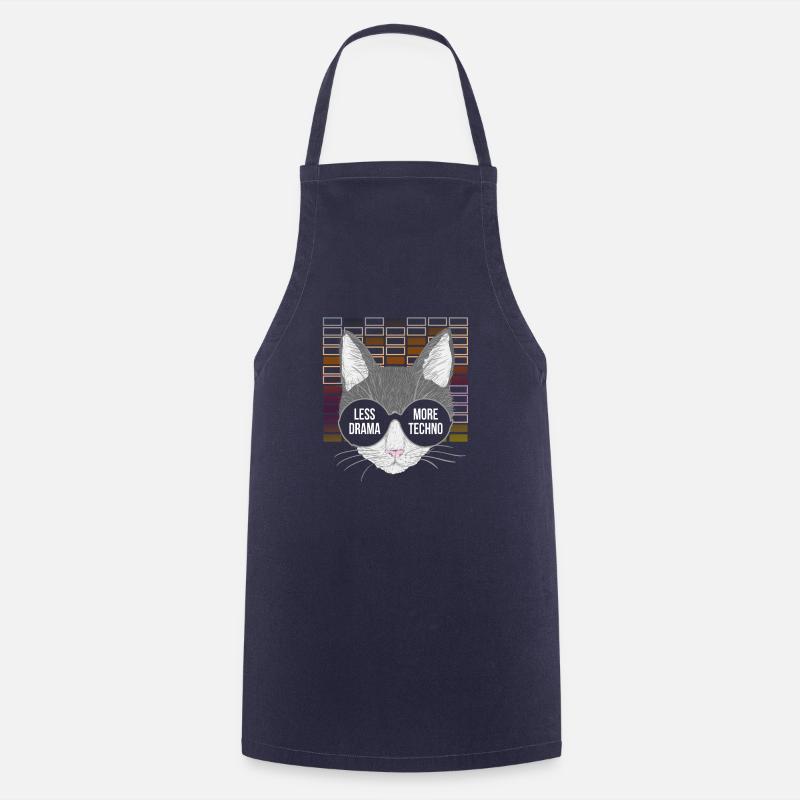 Moins de drame Plus de musique techno et de chats - Tablier de cuisine - marine
