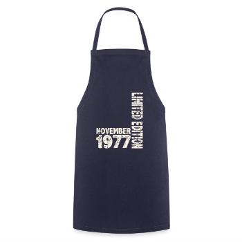 November 1977 Limited Edition 46 Years Man Woman - Cooking Apron - navy - Front - AI Model Male 185 dark (185cm)