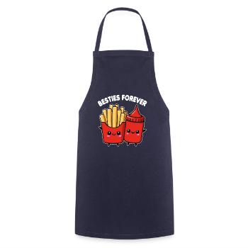 A cute besties ketchup and French Fries For Food - Cooking Apron - navy - Front - AI Model Male 185 dark (185cm)