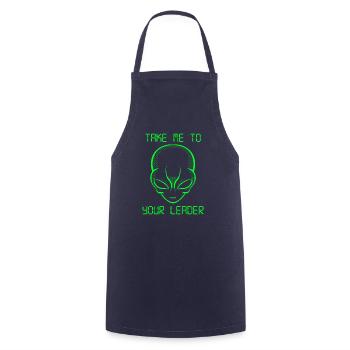 Espace de tête extraterrestre vert amusant Emmenez-moi à votre chef - Tablier de cuisine - marine - Devant - AI Model Male 185 dark (185cm)