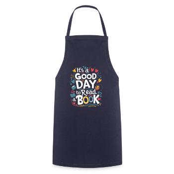 ITS A GOOD DAY TO READ A BOOK - Cooking Apron - navy - Front - AI Model Male 185 dark (185cm)