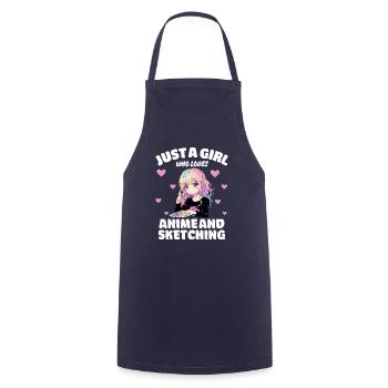 Just A Girl Who Loves Anime And Sketching, Anime - Cooking Apron - navy - Front - AI Model Male 185 dark (185cm)
