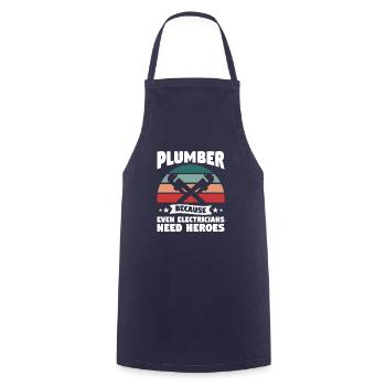 Klempner, weil auch Elektriker Helden brauchen - Kochschürze - Navy - Vorne - AI Model Male 185 dark (185cm)