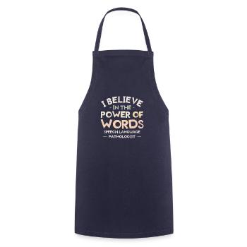 Ich glaube an die Kraft der Worte Sprechsprache - Kochschürze - Navy - Vorne - AI Model Male 185 dark (185cm)