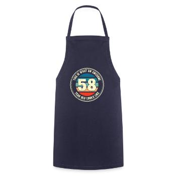 58e anniversaire Comment regarder 58 Cadeau rétro - Tablier de cuisine - marine - Devant - AI Model Male 185 dark (185cm)