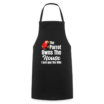 The parrot owns the house Parakeet Cockatoo - Cooking Apron - black - Front - AI Model Male 185 dark (185cm)