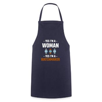 Yes, I'm a woman, yes, I'm a watchmaker, - Cooking Apron - navy - Front - AI Model Male 185 dark (185cm)