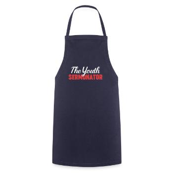 The Youth Preacher Funny Youth Pastor - Cooking Apron - navy - Front - AI Model Male 185 dark (185cm)