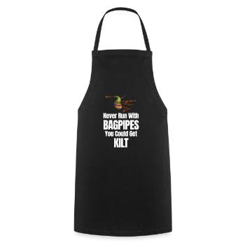Ne courez jamais avec des cornemuses, vous aurez le kilt - Tablier de cuisine - noir - Devant - AI Model Male 185 dark (185cm)