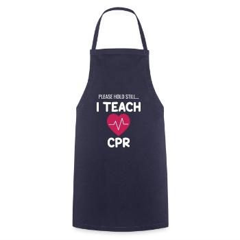 Please keep still. I teach CPR!! - Cooking Apron - navy - Front - AI Model Male 185 dark (185cm)