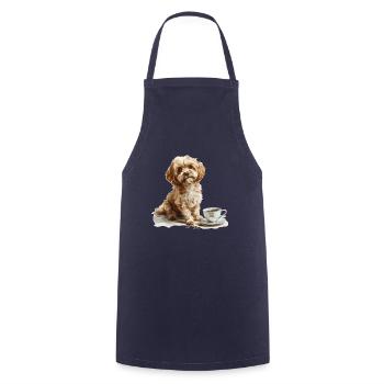 Maltipoo mignon avec une tasse de café Maltipoo - Tablier de cuisine - marine - Devant - AI Model Male 185 dark (185cm)