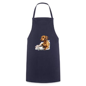 Cute Dachshund Doxie with a Cup of Coffee Wiener - Cooking Apron - navy - Front - AI Model Male 185 dark (185cm)