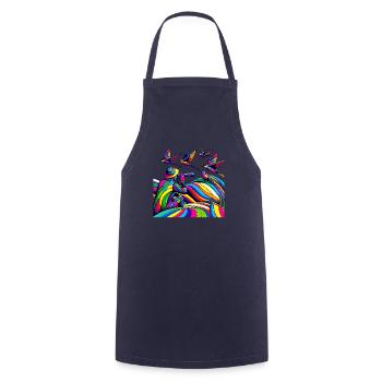 Coloré Pop Art observation des oiseaux amoureux des oiseaux - Tablier de cuisine - marine - Devant - AI Model Male 185 dark (185cm)