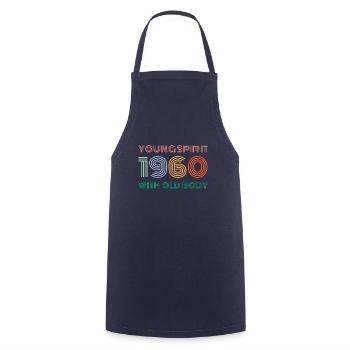 Années 1960 - Tablier de cuisine - marine - Devant - AI Model Male 185 dark (185cm)