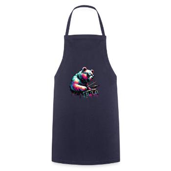 Splash Art Bear Jouer de la batterie tambour batteur - Tablier de cuisine - marine - Devant - AI Model Male 185 dark (185cm)