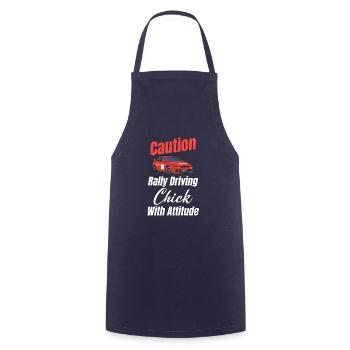 Attention, rally driving girl with - Cooking Apron - navy - Front - AI Model Male 185 dark (185cm)