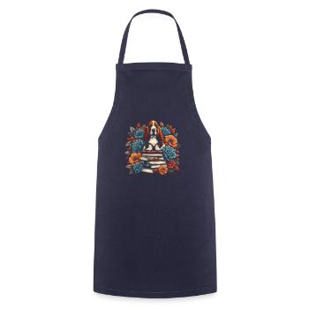 Bassett Dog Flower Book Reader Floral Cottagecore - Cooking Apron - navy - Front - AI Model Male 185 dark (185cm)